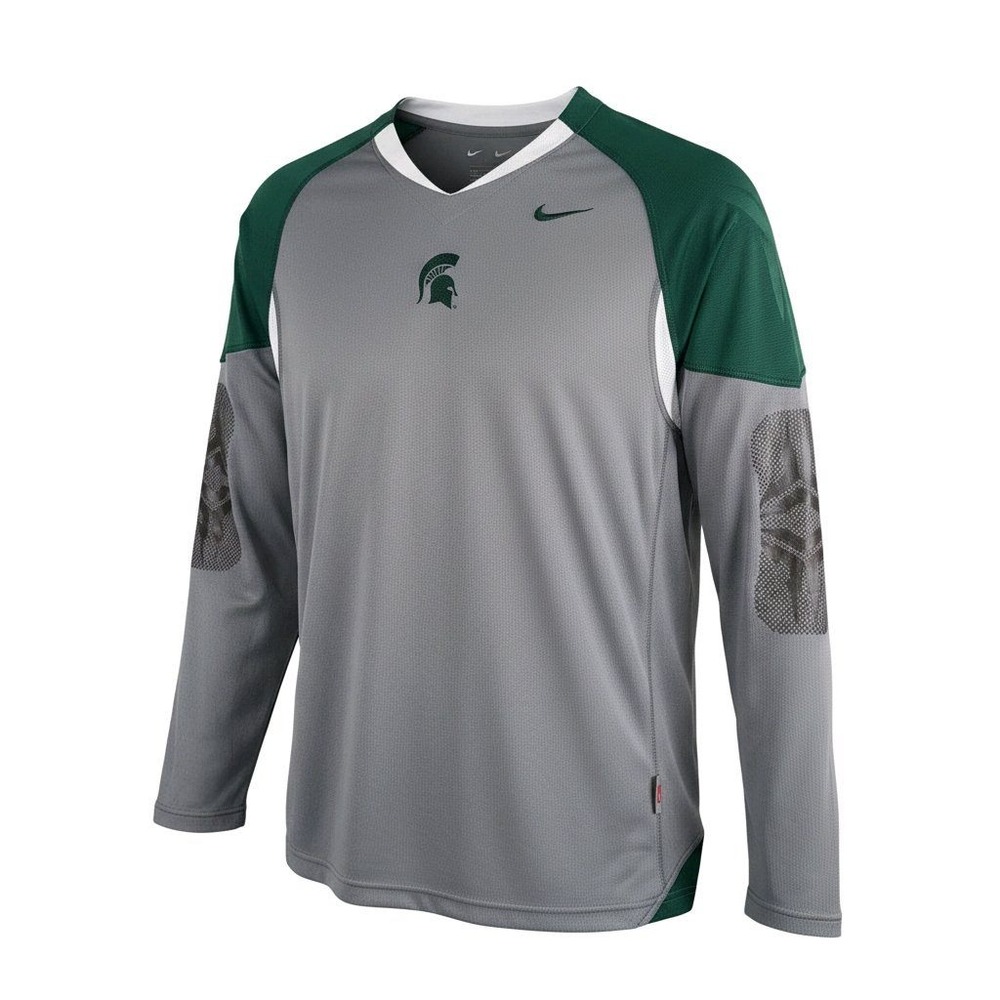 Nike Michigan State Spartans Long Sleeve Training‎ Jersey Grey Green Mens XL